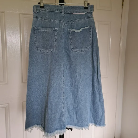 Zimmermann Denim 1 Faded Blue Distressed Knee Lenght with Waist Strap Belt Skirt - Picture 8 of 11